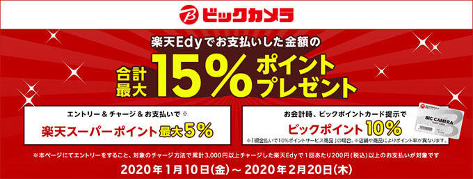 楽天Edyのビックカメラ15％還元キャンペーン