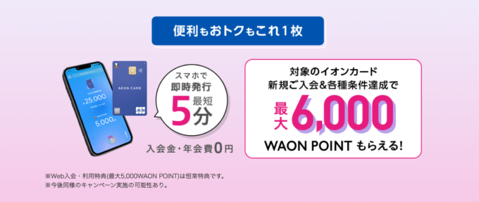 イオンカードの入会キャンペーンがお得！2024年6月10日（月）まで新規入会&各種条件達成で最大6,000ポイントもらえる