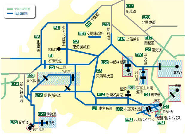 NEXCO中日本の深夜割引対象路線