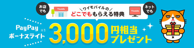 ワイモバイルのどこでももらえる特典