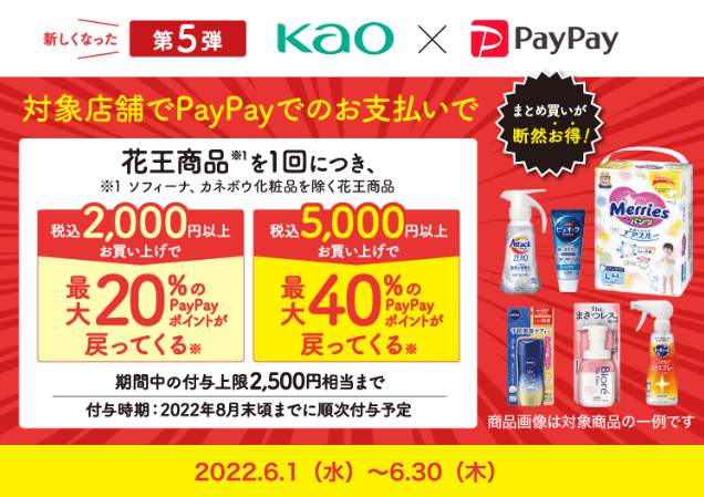 花王の商品購入でPayPay（ペイペイ）がお得！2022年6月30日（木）まで最大40%戻ってくる【第5弾】