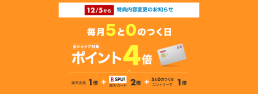 楽天市場で楽天カードがお得！2024年4月25日（木）はポイント4倍【5と0のつく日特典・要エントリー】