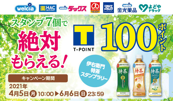 100ポイントもらえる!2021年6月6日(日)まで