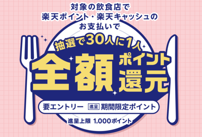 楽天ペイが対象飲食店でお得！2021年7月31日（土）まで抽選で全額還元