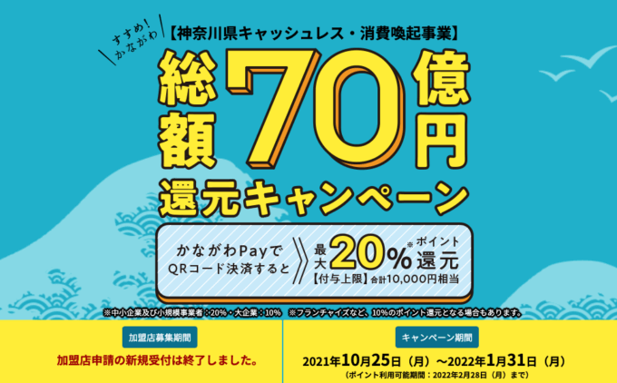 かながわPayで総額70億円還元！2021年10月25日（月）から最大20%ポイント還元キャンぺーン開催