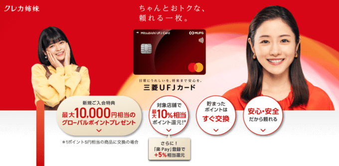 三菱UFJカードの入会キャンペーンがお得！2023年8月も最大10,000円相当のグローバルポイントプレゼント