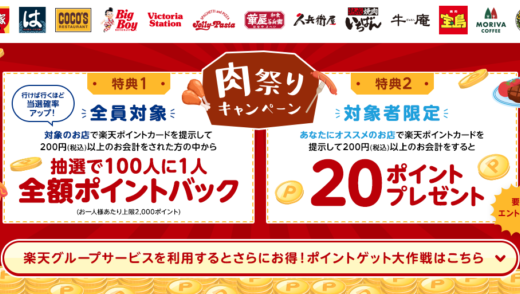 焼肉宝島で楽天ポイントがお得！2021年10月31日（日）までゼンショーグループ特典実施