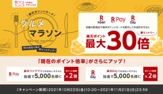 楽天ポイントカードグルメマラソンが開催決定！2021年10月22日（金）からポイント最大30倍特典