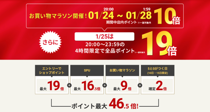 楽天お買い物マラソン！2024年1月24日（水）から