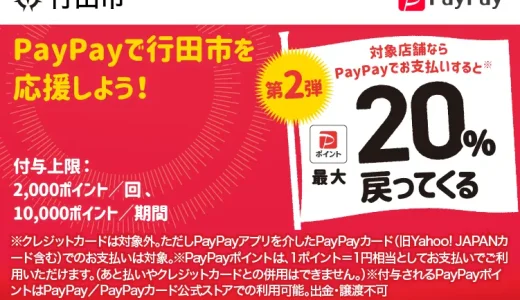 行田市でPayPay（ペイペイ）がお得！2022年12月31日（土）まで最大20％戻ってくるキャンペーン実施中
