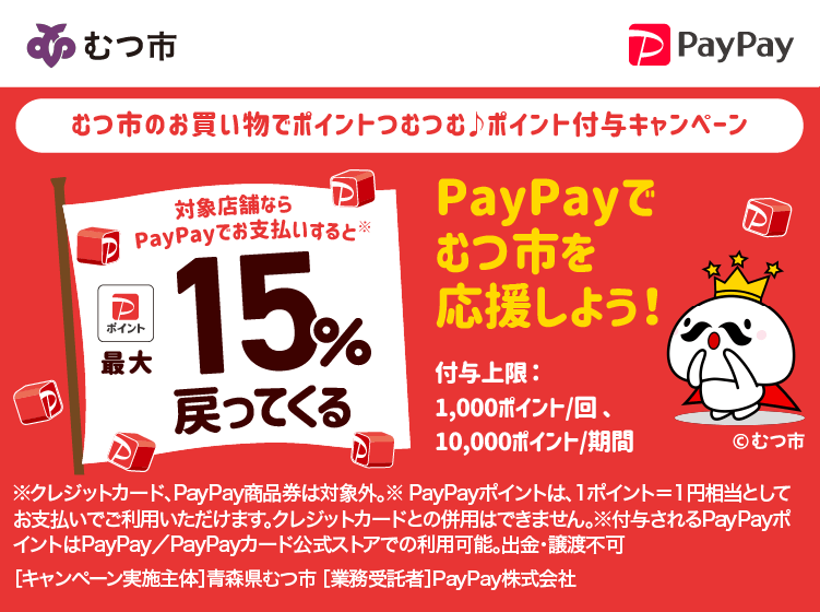 むつ市でPayPay（ペイペイ）がお得！2025年5月31日（土）まで最大15％戻ってくるキャンペーン実施中