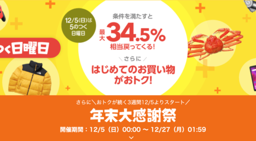 PayPay（ペイペイ）モールとヤフーショッピングで年末大感謝祭が開催中！2021年12月27日（月）まで