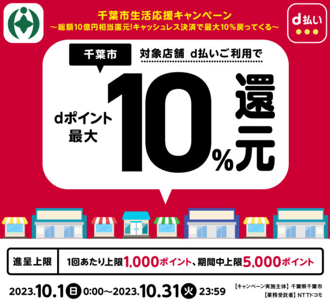 千葉市でd払いがお得！2023年10月31日（火）まで最大10％戻ってくるキャンペーン実施中