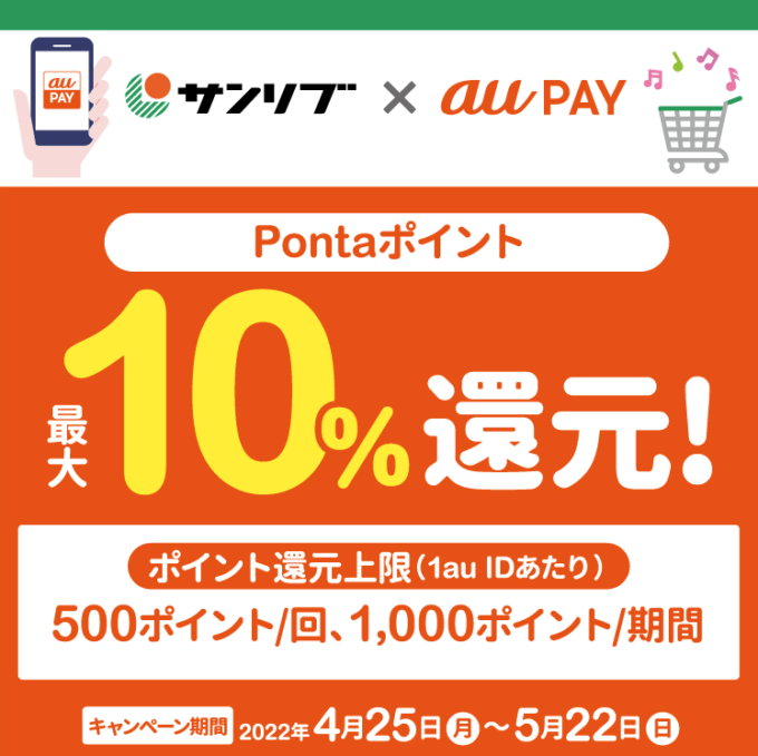 サンリブでau PAY（auペイ）がお得！2022年5月22日（日）まで最大10%還元キャンペーン開催中