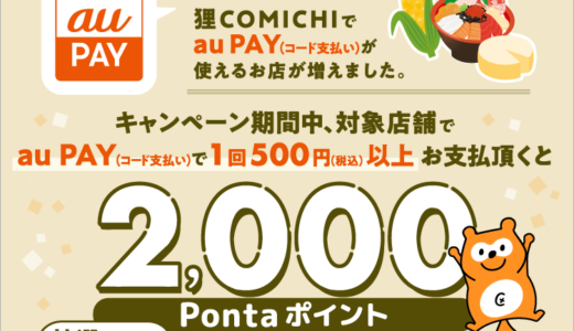 狸COMICHI（たぬきこみち）でau PAY（auペイ）がお得！2023年7月31日（月）まで抽選で2,000ポイントプレゼント