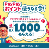 対象店舗でPayPayポイント（ペイペイポイント）使っておトクキャンペーンが開催中！2023年9月30日（土）まで