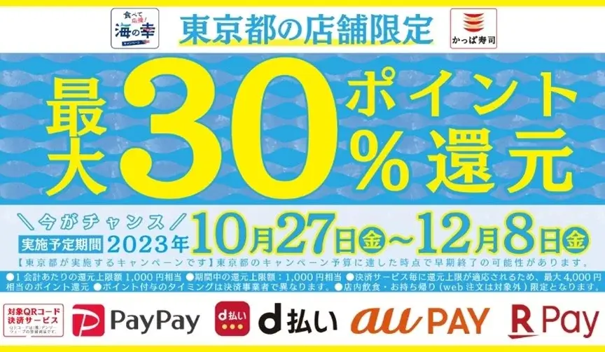 かっぱ寿司が食べて応援！海の幸キャンペーンに参画中！2023年12月8日（金）まで最大30%のポイント還元