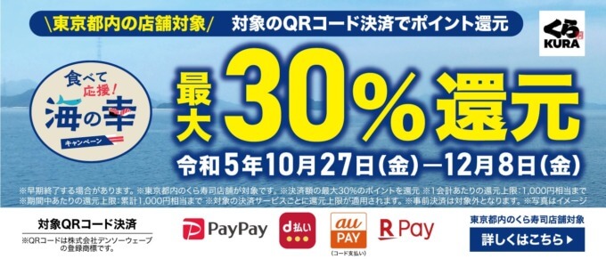 くら寿司が食べて応援！海の幸キャンペーンに参画中！2023年12月8日（金）まで最大30%のポイント還元