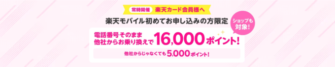 楽天カード会員 楽天モバイル申し込みで最大16,000ポイントプレゼントキャンペーンが開催中！2024年2月1日（木）から