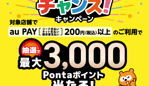 au PAY（auペイ）チャンス！キャンペーンが開催中！2024年4月30日（火）まで最大3,000Pontaポイント当たる