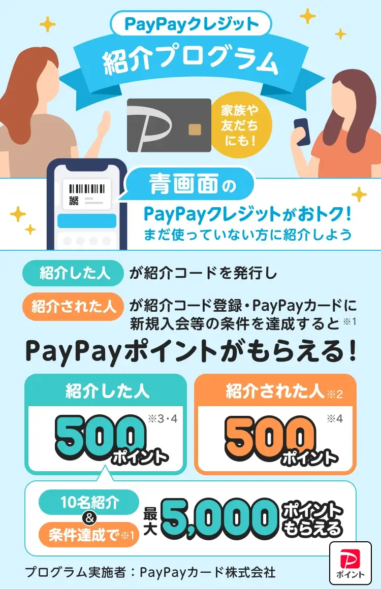 PayPayクレジット紹介プログラムが実施中！2025年7月28日（月）まで最大5,000ポイントもらえる