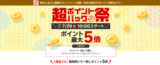 楽天市場 超ポイントバック祭が開催!2025年7月29日(火)からポイント最大22倍