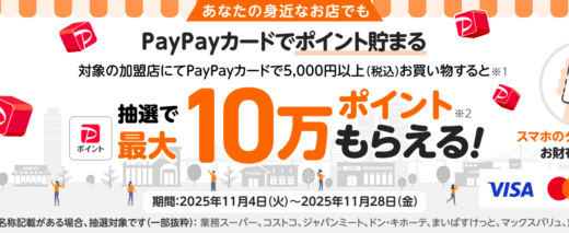 身近なお店やスーパーでもPayPayカードで支払おう キャンペーンが開催中！2025年11月28日（金）まで抽選で最大10万ポイントもらえる
