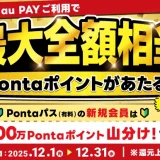 au PAY 冬の超チャンス！キャンペーンが開催中！2025年12月31日（水）まで最大全額相当Pontaポイントが当たる