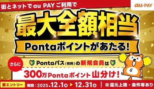au PAY 冬の超チャンス！キャンペーンが開催中！2025年12月31日（水）まで最大全額相当Pontaポイントが当たる